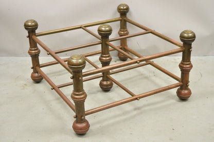 Antique Victorian Turned Brass Bed Style Pipe Post Square Coffee Table Base