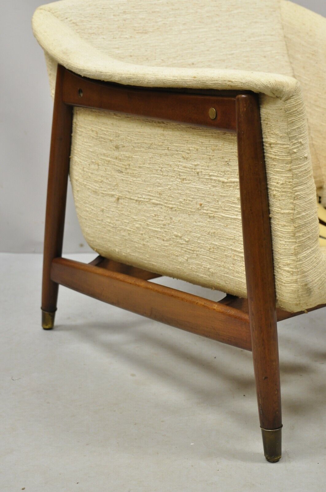 Mid Century Danish Modern Sculpted Walnut Barrel Back Club Lounge Chair