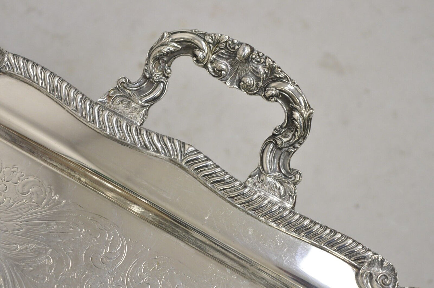 Sheridan Large Ornate Silver Plated English Victorian Style Serving Platter Tray