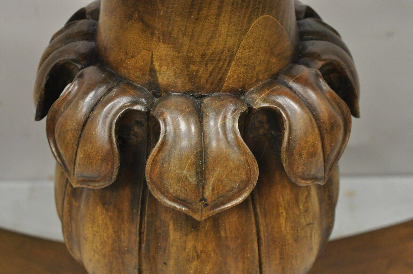 Vintage Carved Walnut Italian Regency Leaf Pineapple Pedestal Table Base (B)