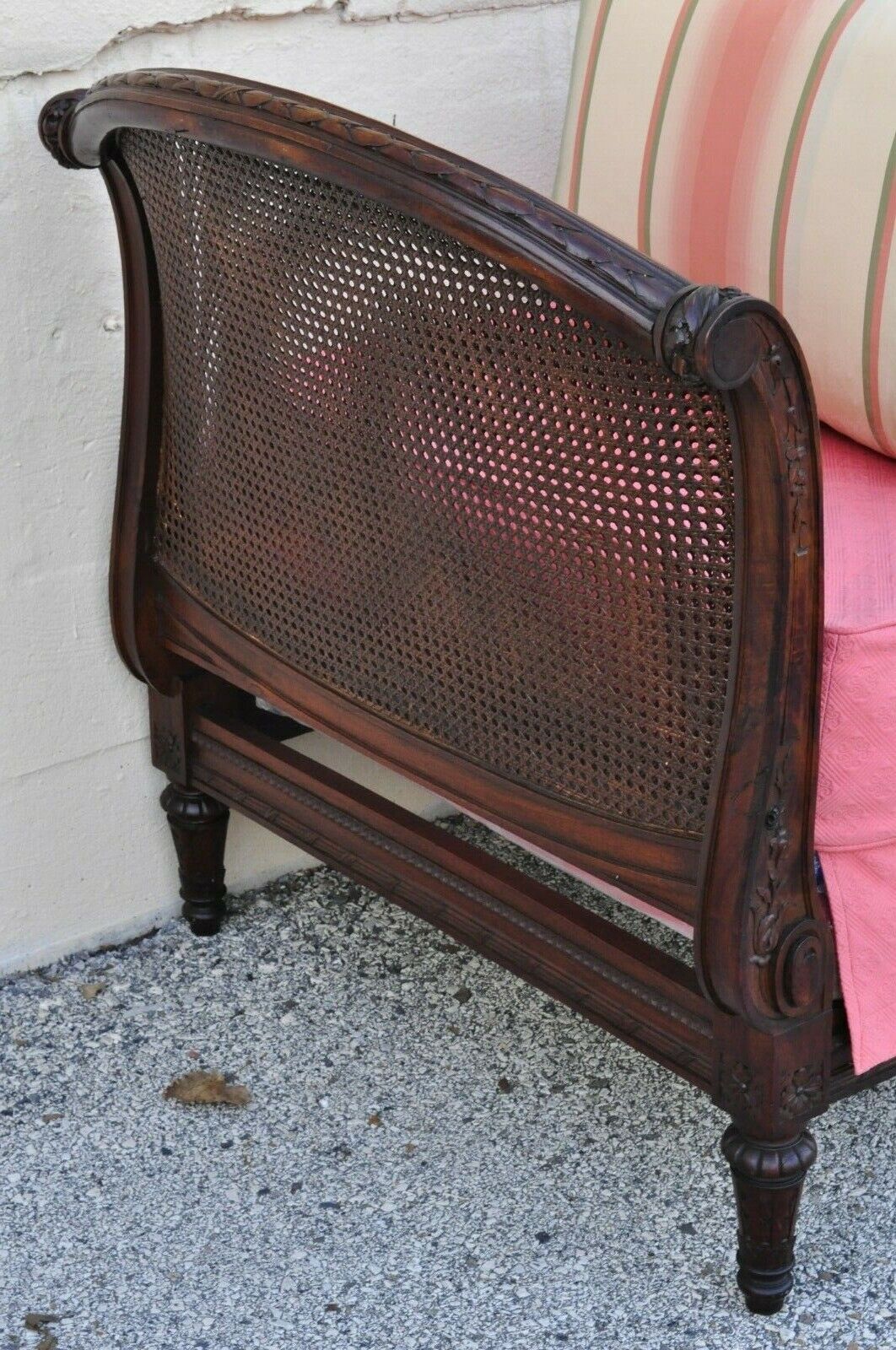 19th C. French Louis XVI Carved Walnut & Cane Daybed Sofa with Custom Mattress