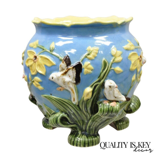 Art Nouveau George Jones Majolica Style Jardiniere Birds Cachepot Flower Pot