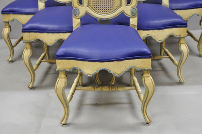 Set of 6 Vintage French Hollywood Regency Style Cane Pretzel Back Dining Chairs