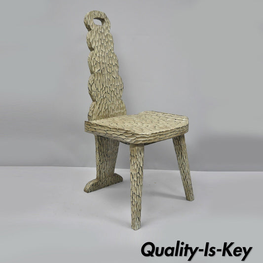 Uttermost High Back Carved Wood Side Chair Faux Bois Branch Log Tree with Handle