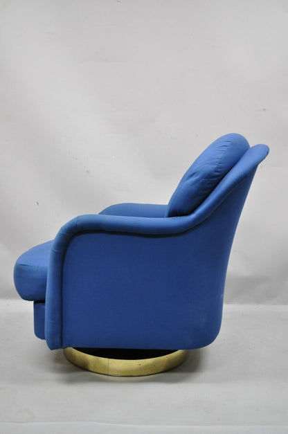 Milo Baughman for Thayer Coggin Swivel Tilt Blue Upholstered Club Lounge Chair