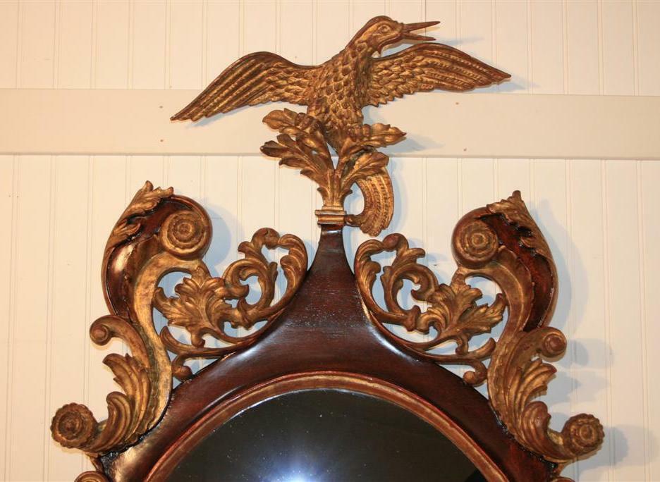 Large American Federal Style 60" Oval Mahogany & Gilt Wood Mallard Duck Mirror