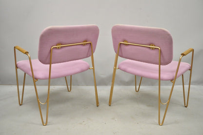 Pair of Contemporary Modern Purple Gold Metal Hairpin Leg Lounge Arm Chairs