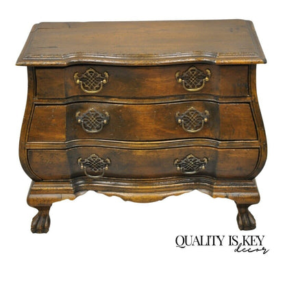 Petite Vintage European Rustic Style 3 Drawer Bombe Commode Jewelry Chest