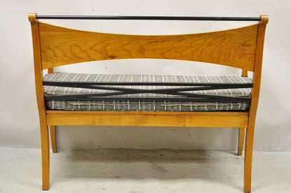 Vintage Italian Biedermeier X-Frame Burlwood Cane Seat Klismos Long Bench Settee