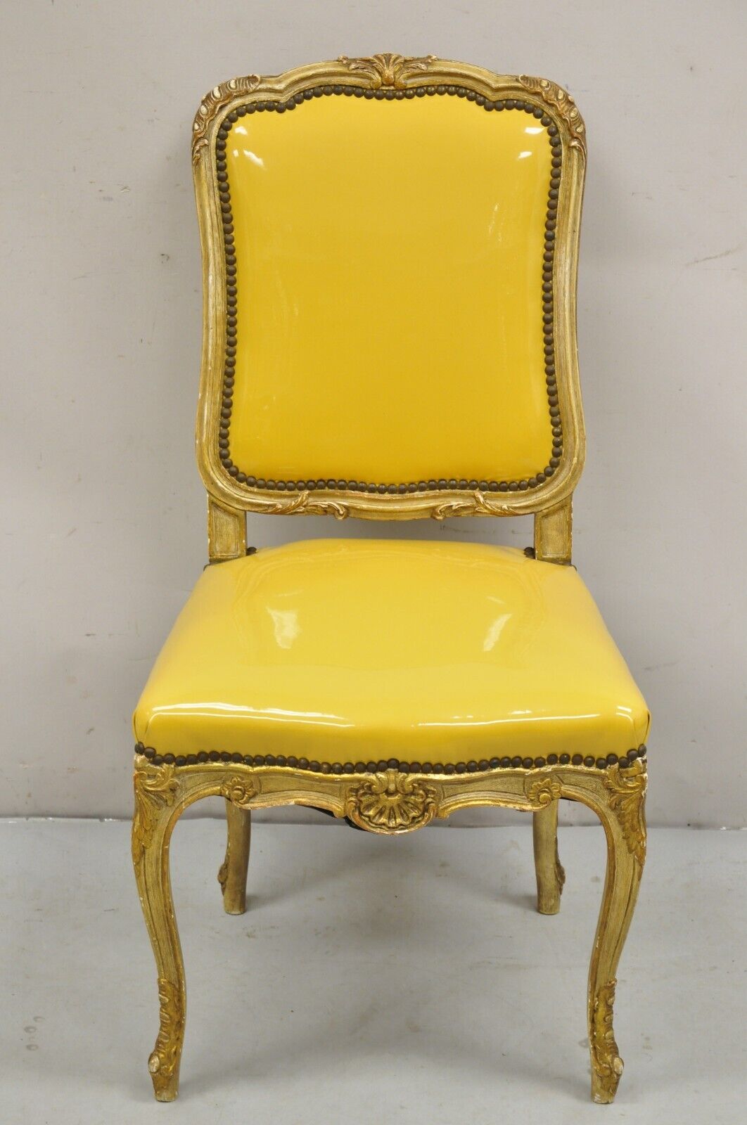 Vintage French Louis XV Style Parcel Gilt Carved Dining Side Chairs - Set of 10