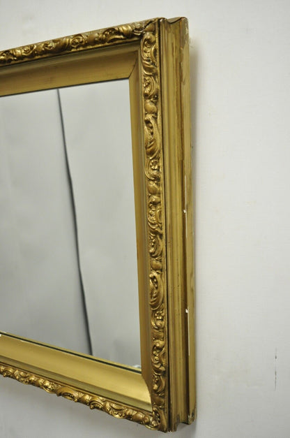 Antique Gold Giltwood Gesso 30" French Victorian Deep Frame Wall Mirror