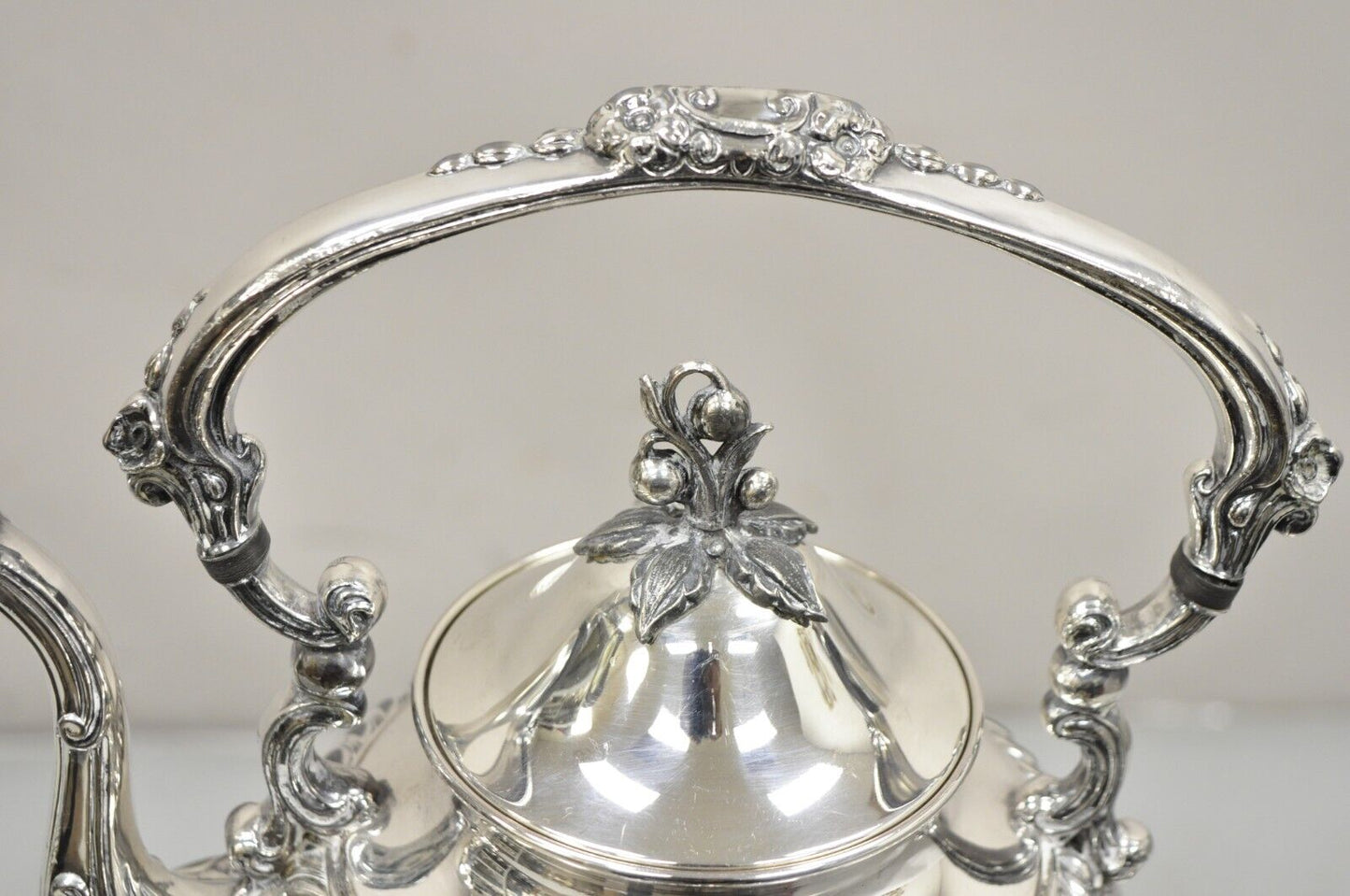 Vintage Art Nouveau Silver Plated Floral Repousse Tilting Tea Pot on Stand