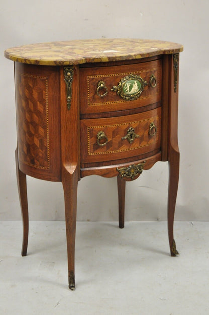 French Louis XV Style Rouge Marble Top Bombe Commode Nightstand Side Table