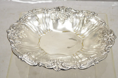 Vintage English Victorian Flower Rose Repousse Silver Plated Footed Oval Dish