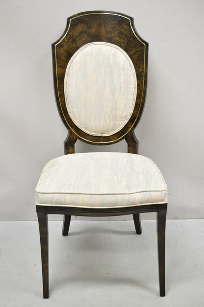 Mastercraft Amboyna Wood Brass Trim Oval Back Dining Chairs - Set of 4