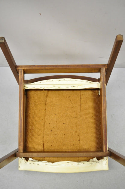 Mid Century Modern Walnut Wood Frame Vinyl Upholstered Lounge Arm Chair