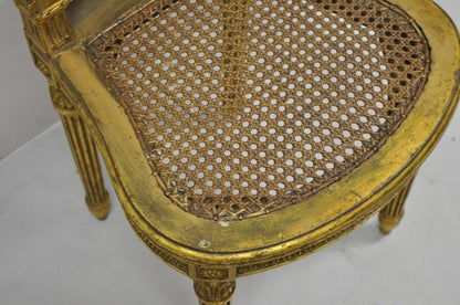 Antique Victorian French Louis XV Style Gold Giltwood Cane Boudoir Side Chair