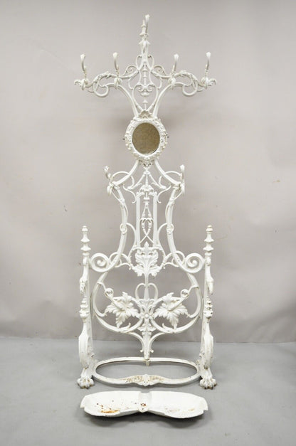 Antique French Art Nouveau Cast Iron Hall Tree Mirror Stand attr Alfred Corneau
