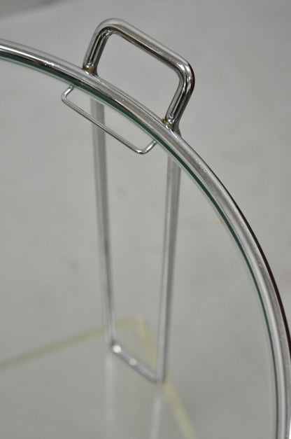 Vintage Mid Century Modern Round Modernist Chrome Frame Glass Side Table