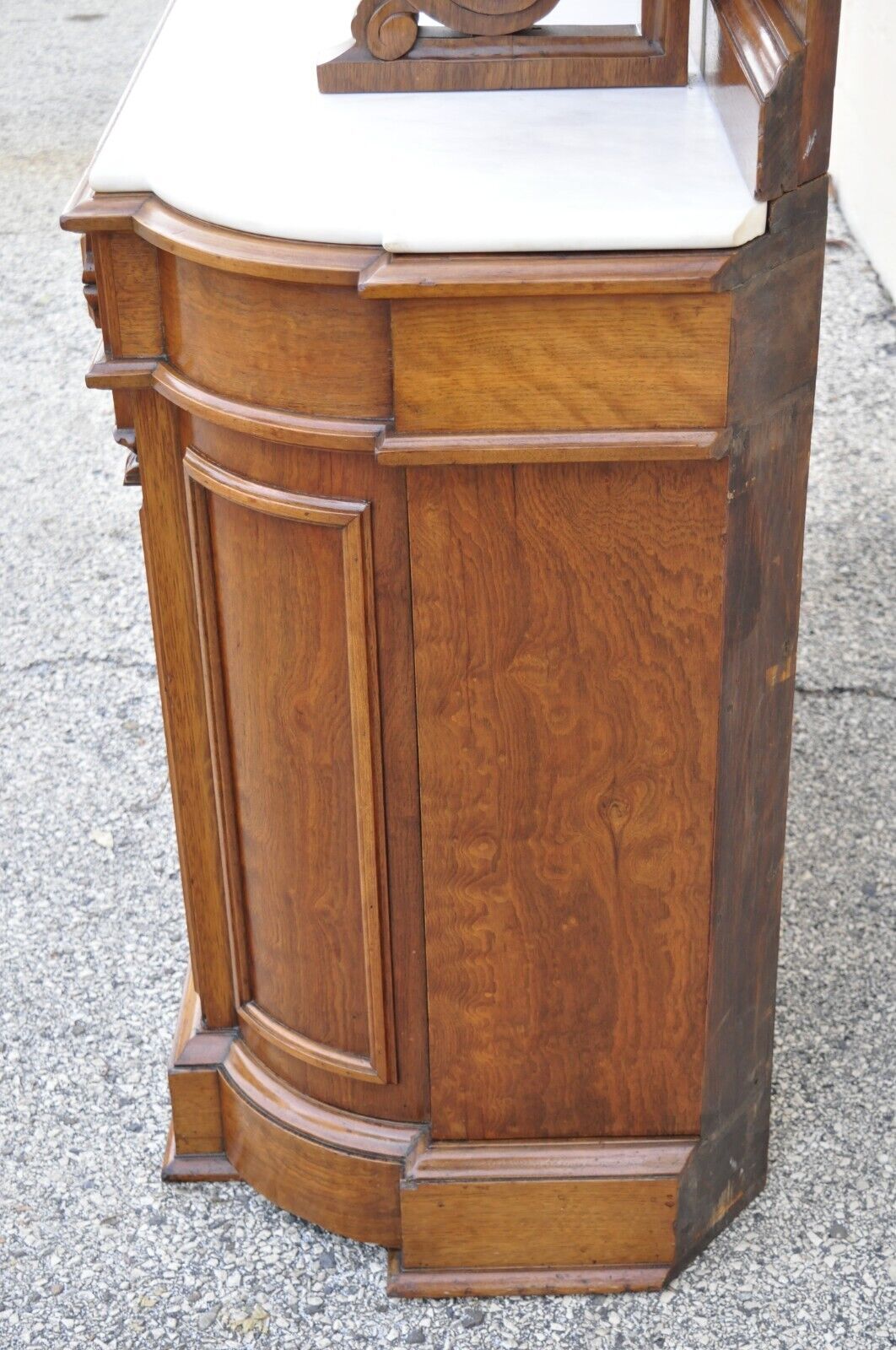 Victorian Carved Walnut Marble Top Custom Sideboard Buffet Cabinet w/ Backsplash