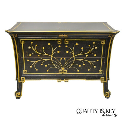 Decorative Crafts Inc Black Ebonized Regency 2 Drawer Commode Dresser Chest