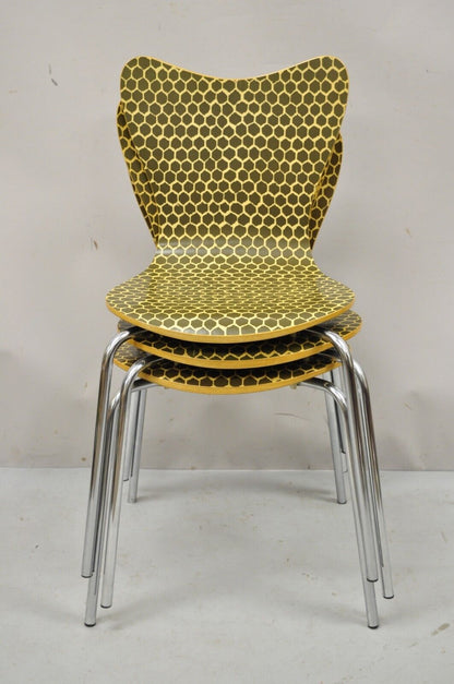 Modern Beehive Print Fritz Hansen Series 7 Style Side Chairs - Set of 3