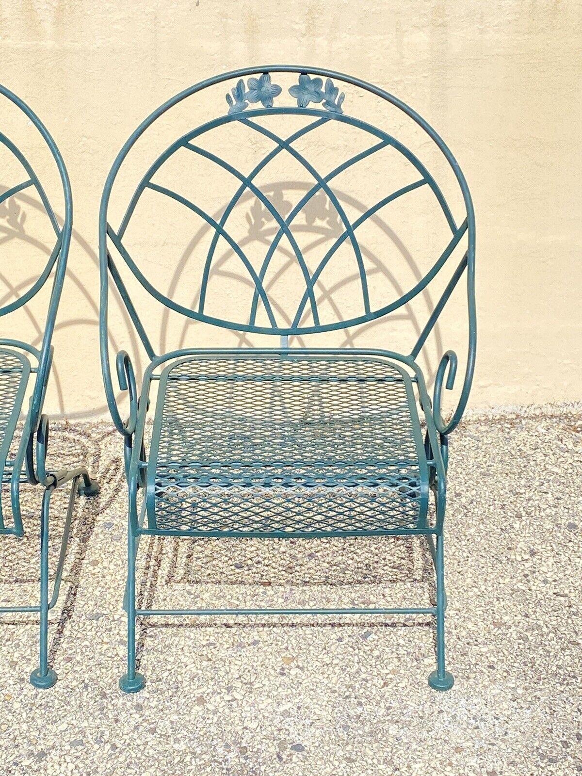 Vintage Woodard Wrought Iron Green Spring Bouncy Patio Dining Set - Set of 5