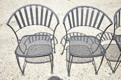 Modern Wrought Iron Barrel Back Sculptural Garden Patio Dining Chairs - Set of 4