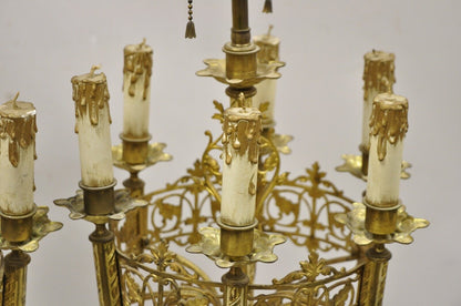 Antique Gothic Revival Gold Bronze Figural Candelabra Table Lamps - a Pair