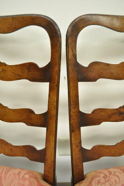Pair of 18th C Hand Carved Walnut George II Ladder Back Dining Side Chairs