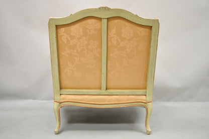 Baker French Louis XV Style Painted Wide Wingback Bergere Settee and Ottoman