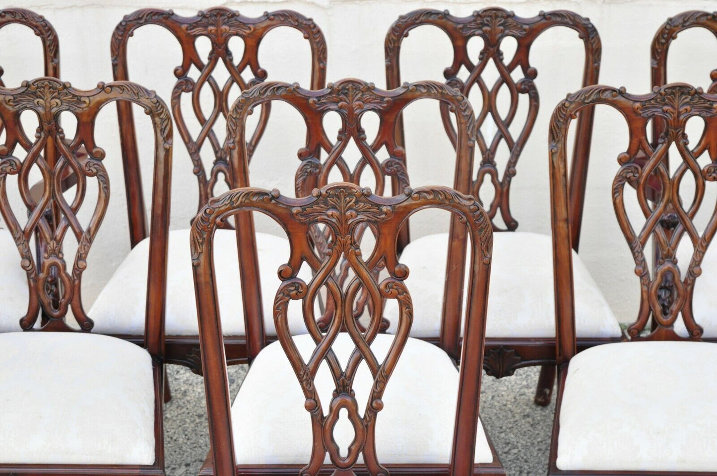 English Chippendale Style Carved Mahogany Ball & Claw Dining Chairs - Set of 8