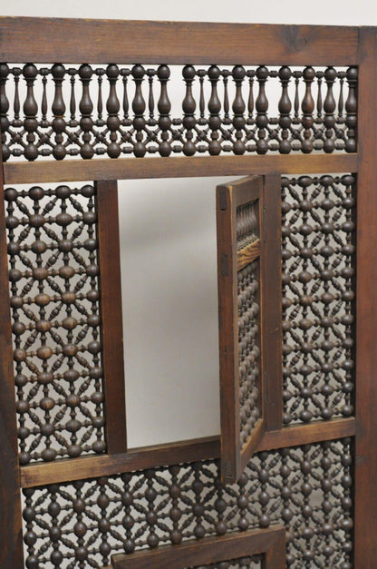 Vintage Middle Eastern 3 Panel Mashrabiya Lattice Folding Screen Room Divider