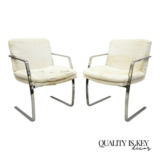 Mid Century Modern BRNO Style Chrome Cantilever Lounge Arm Chairs (C) - a Pair