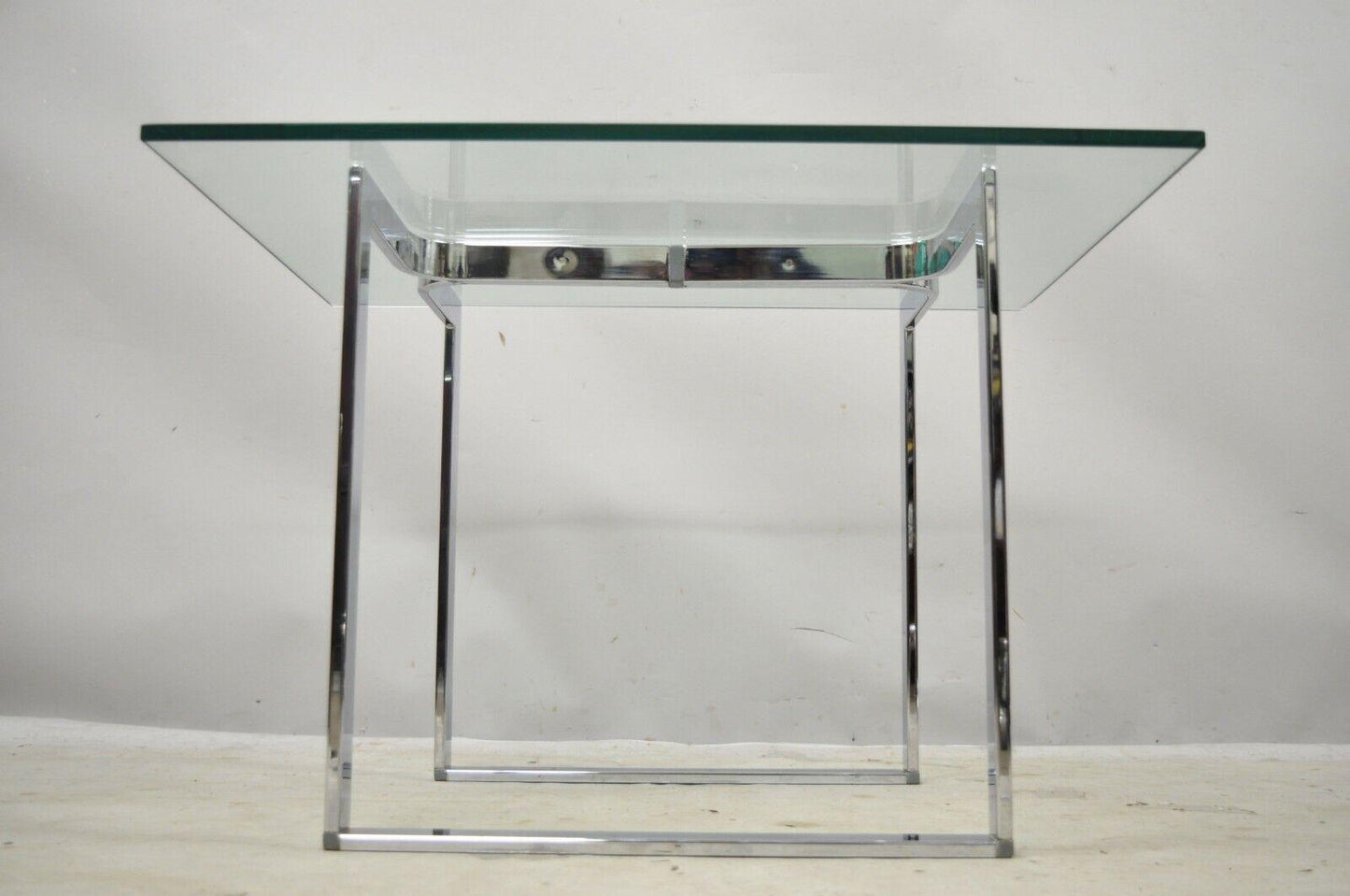 Mid Century Sculpted Chrome Base Rectangular Glass Top Occasional Side Table