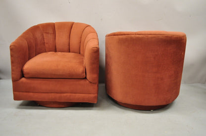 Milo Baughman Style Red Upholstered Alexvale Swivel Club Lounge Chair - a Pair