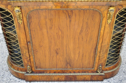 19th C. Napoleon III Rosewood Sideboard Buffet Credenza Cabinet w/ Brass Lattice