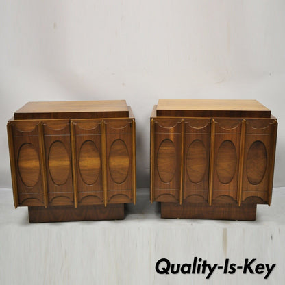 Vintage Mid Century Modern Tobago Sculpted Walnut Nightstands - a Pair