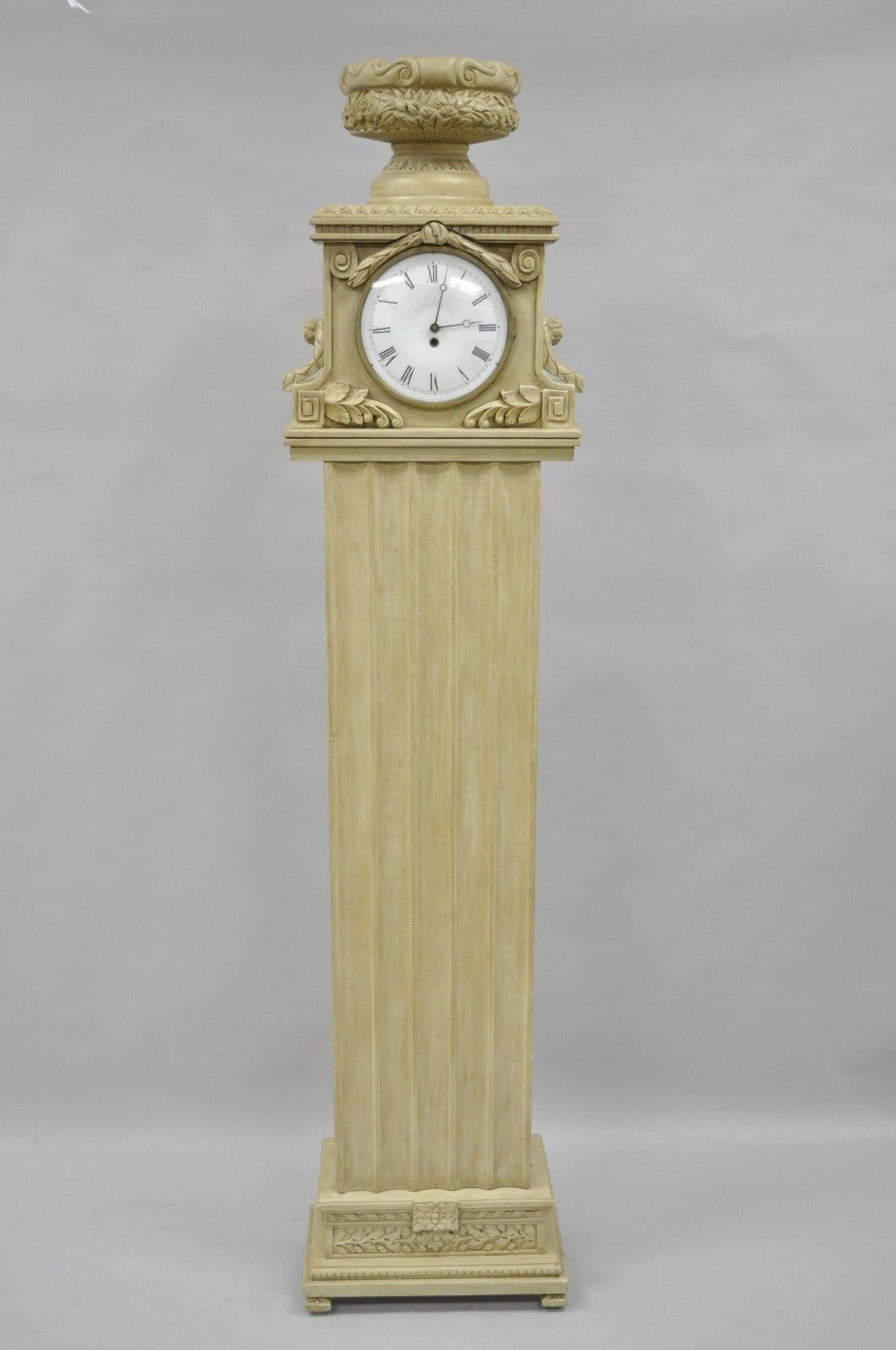 72" French Regency Empire Style Cream Painted Grandfather Case Standing Clock