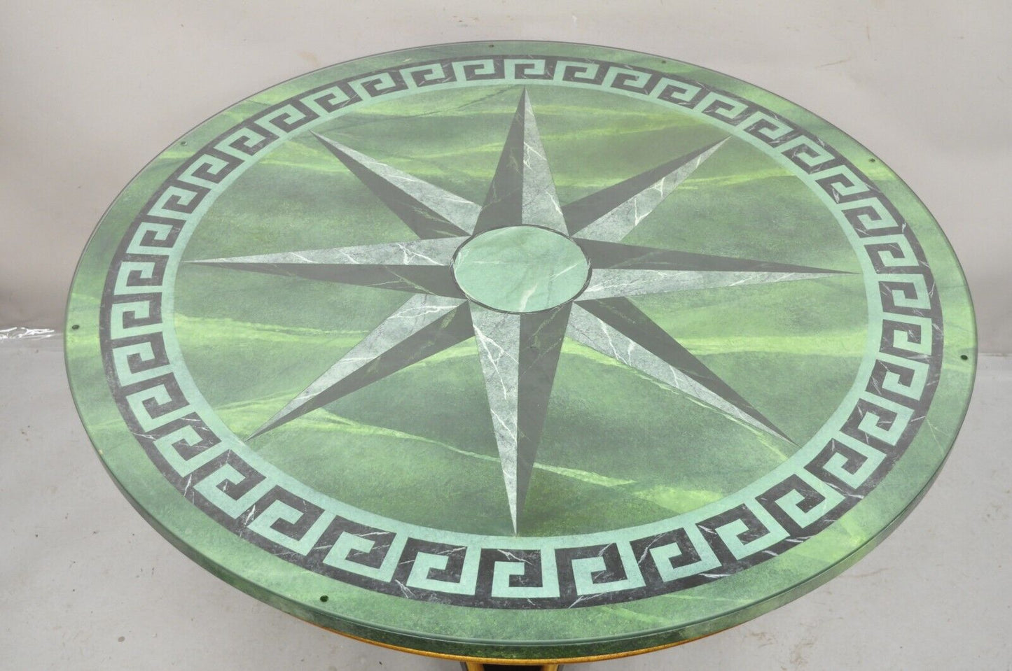 Maitland Smith French Empire Green Greek Key Sunburst Round Dining Center Table