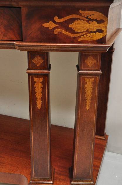 Henredon Marble Top One Drawer Inlaid Mahogany Empire Sideboard Buffet Server