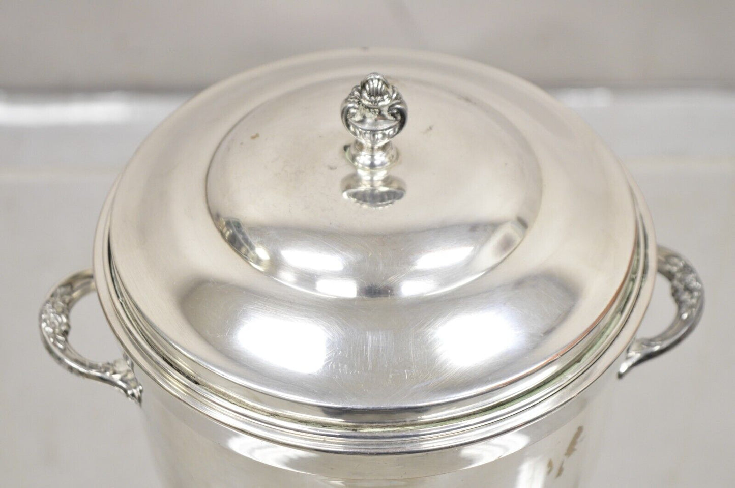 Vintage PS Co. Regency Style Silver Plated Ice Bucket with Lid and Glass Lining