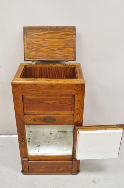 Antique Oak Wood Belding Hall Century Refrigerator Narrow Ice Box Chest