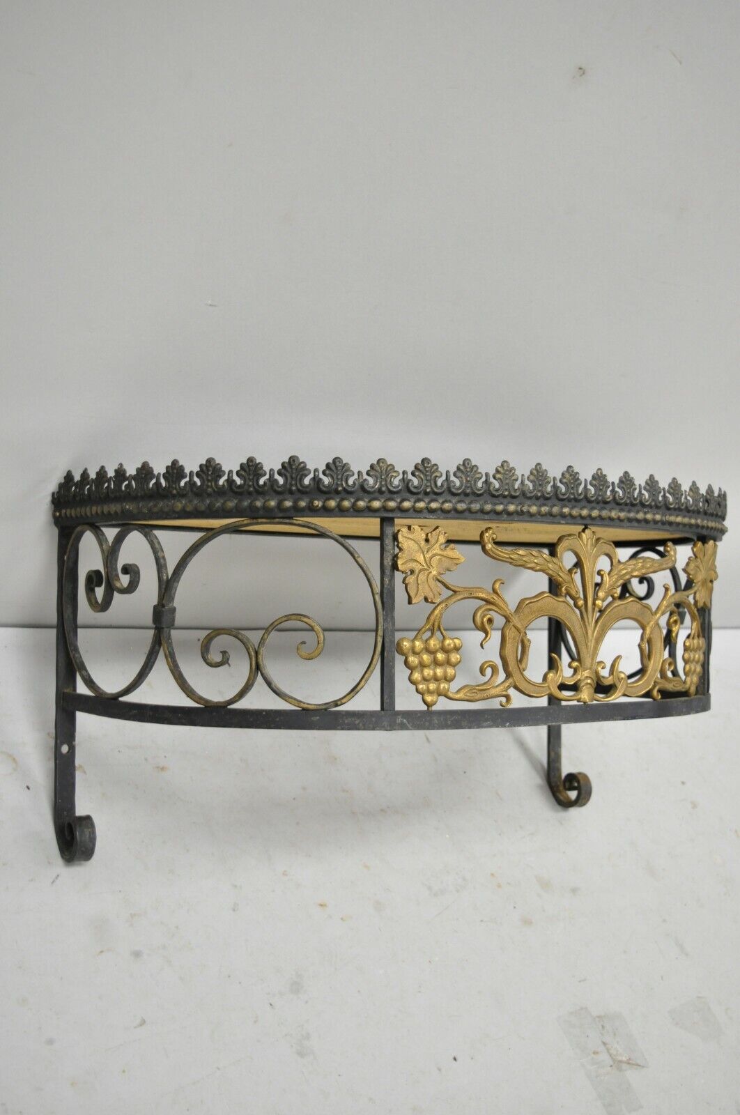 French Art Nouveau Wrought Iron Grapevine Maple Leaf Wall Mounted Console Table