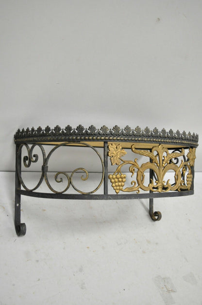 French Art Nouveau Wrought Iron Grapevine Maple Leaf Wall Mounted Console Table