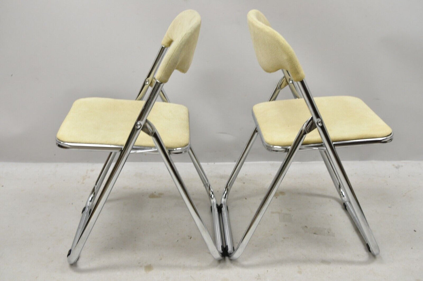 Vintage Italian Mid Century Chrome Upholstered Folding Game Chairs - Set of 4