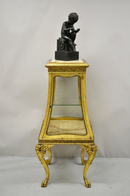 French Empire Wing Cherub Gold Gilt Vitrine Curio Display Cabinet Onyx Pedestal