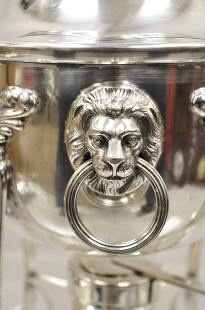 Antique English Regency Lion Head Paw Feet Silver Plated Samovar Warmer