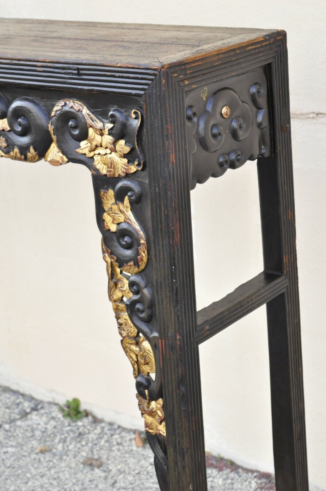 Antique Chinese Hardwood Tall Altar Table Console Table Carved Gold Gilt Detail