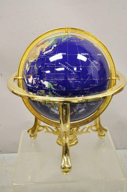 Unique Art Table Top Blue Lapis Semi Precious Gemstone World Globe